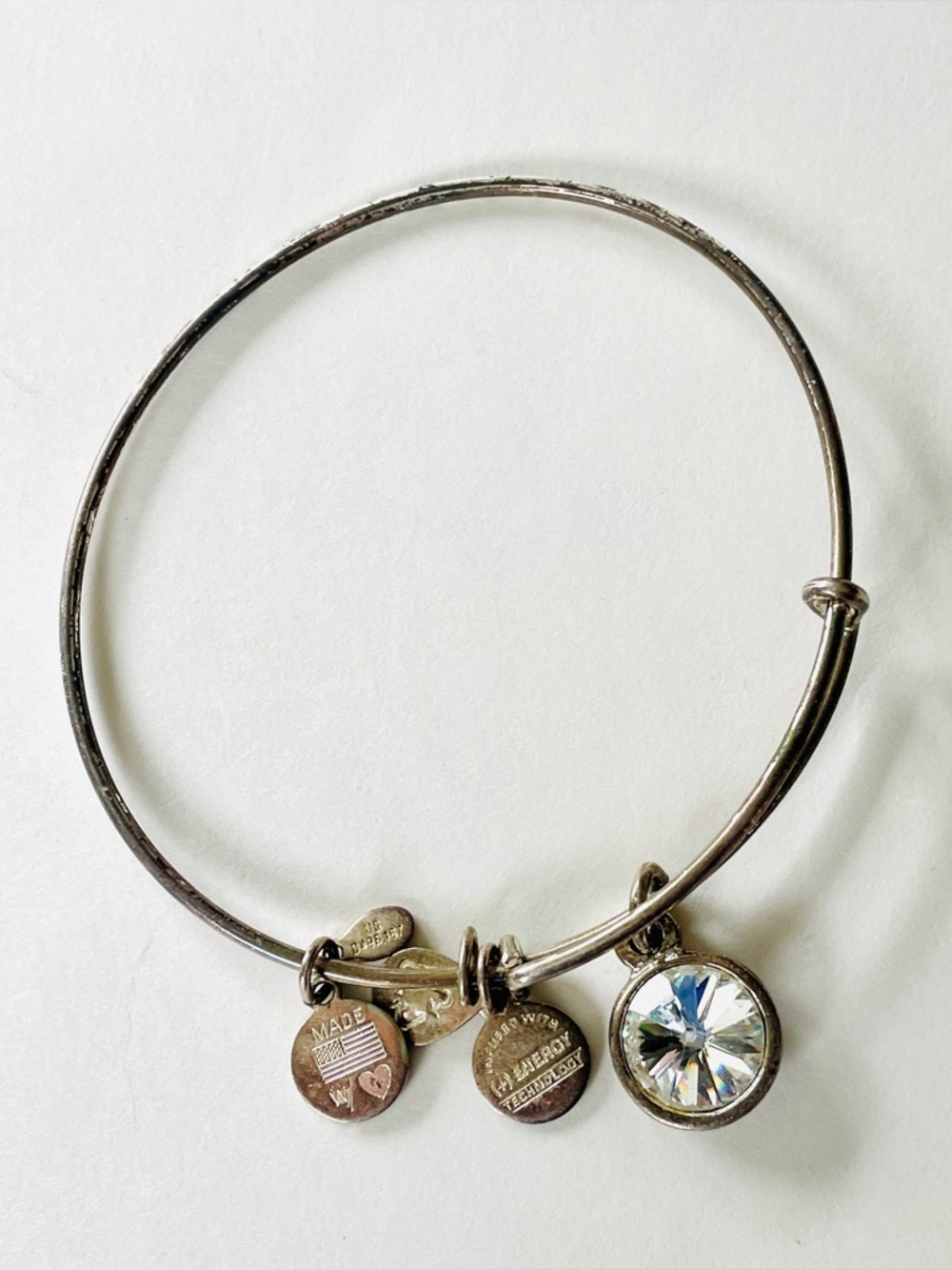 Alex and Ani Silver Rhinestone Charm Bangle Bracelet